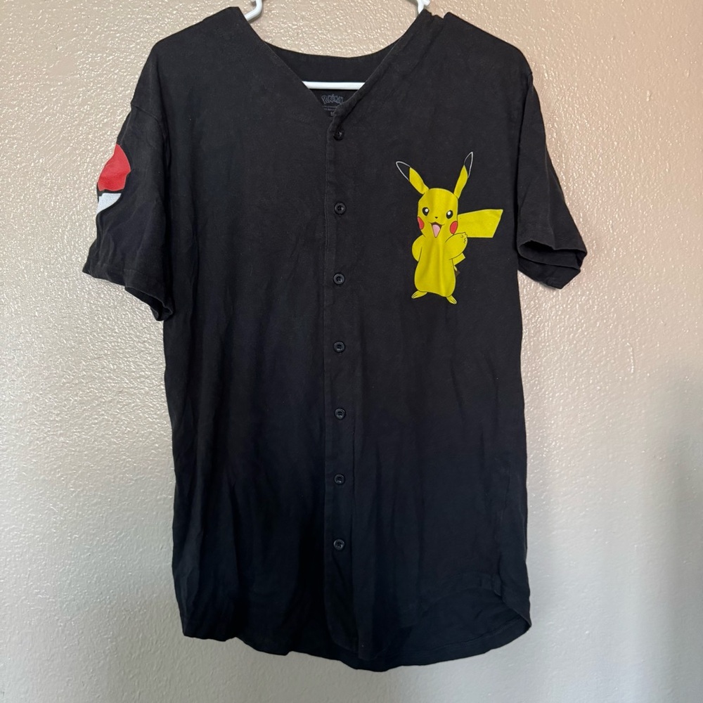 Pokemon Pikachu Black Button Down Shirt Men’s M